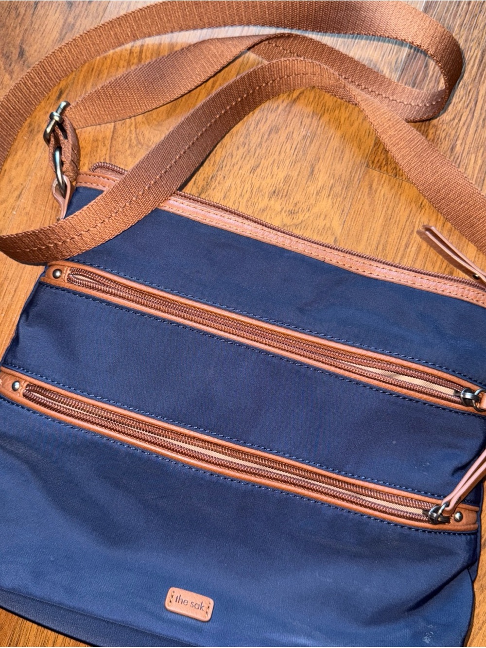 The Sak Navy and Brown Crossbody Messenger Bag